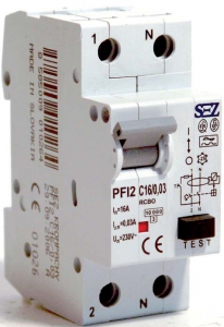 PFI2/16/0.01, SEZ áramvédő kapcsoló és kismegszakító kombi 2P 16A 0.01A B,C karakterisztika